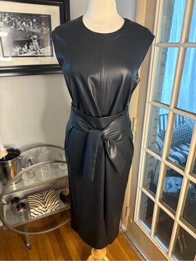 Modern Citizen Black Faux-Leather Tie-Waist Midi Dress